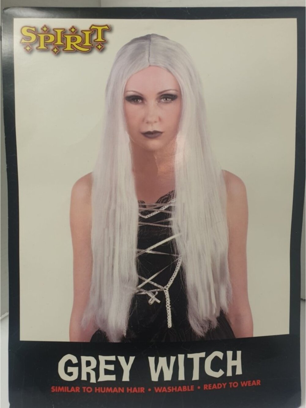 Spirit Grey Witch Long Gray Wig Washable Ready To Wear Halloween Costume Accesso